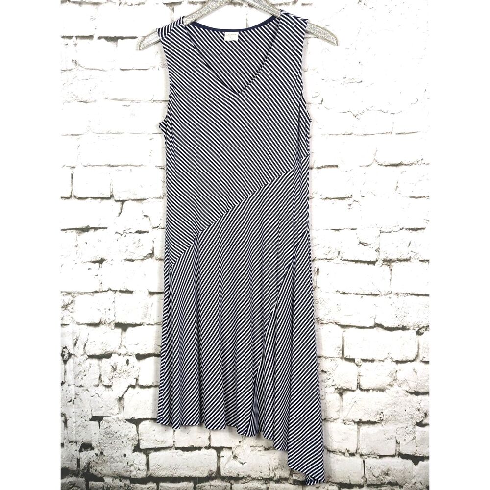 SOMA Striped Jersey Knit Stretch Comfort Casual Midi Dress Easy Wear Medium